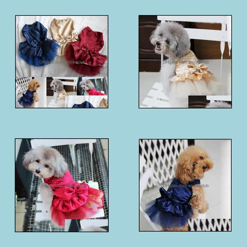 Dog Puppy Wedding Party Lace Skirt Clothes Bow Tutu Princess Dresses Pet Apparel