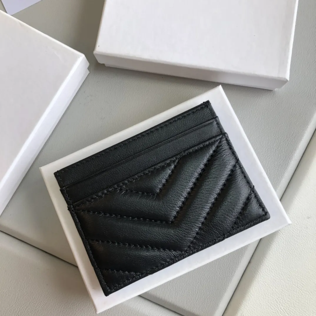 Designerski portfel fashion Card Holders caviar woman mini Designer pure color natural leather Pebble texture luksusowe Czarne portfele z pudełkiem