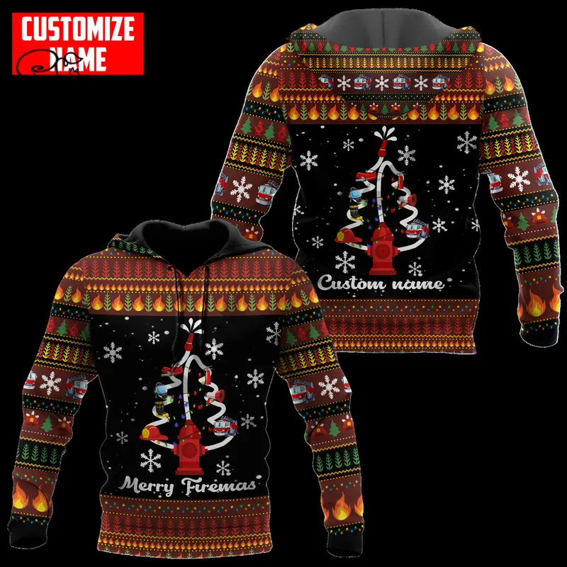 PLstar Cosmos 3DPrinted est Christmas Firefighter Nom personnalisé Unique Hrajuku Streetwear Casual Hoodies Zip Sweatshirt B 8 220714gx