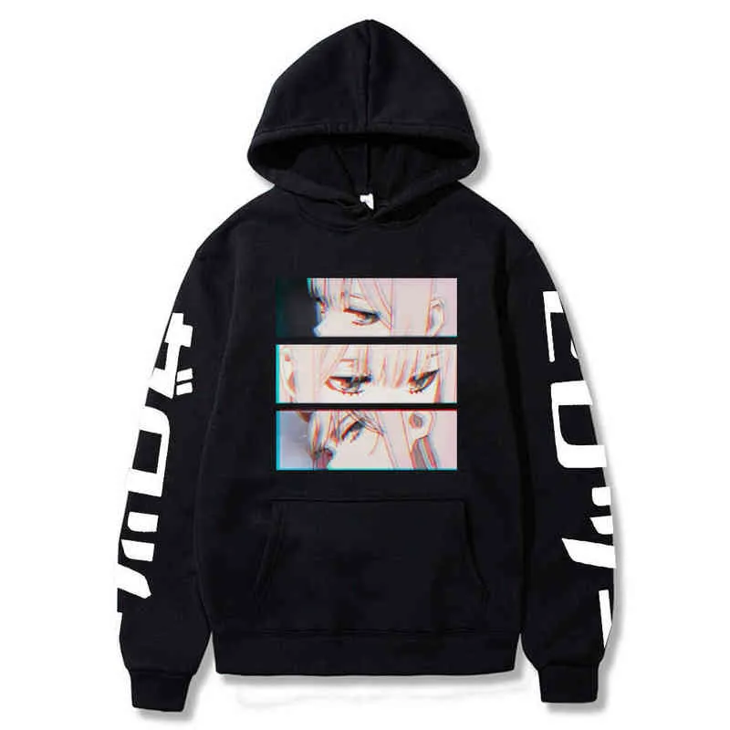 Darling In The Franxx Zero Two Eye Cartoon Print Felpa con cappuccio Uomo Donna Felpe unisex Moda Janpanese Anime Felpe con cappuccio Uomo Top Y220713