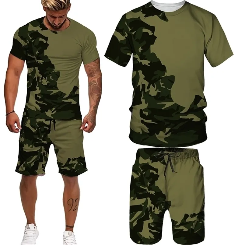 Summer Camouflage Tees/Shorts/Suits Men's T Shirt Shorts Tracksuit Sport Style Outdoor Camping Hunting Casual Mens Clothes 220610