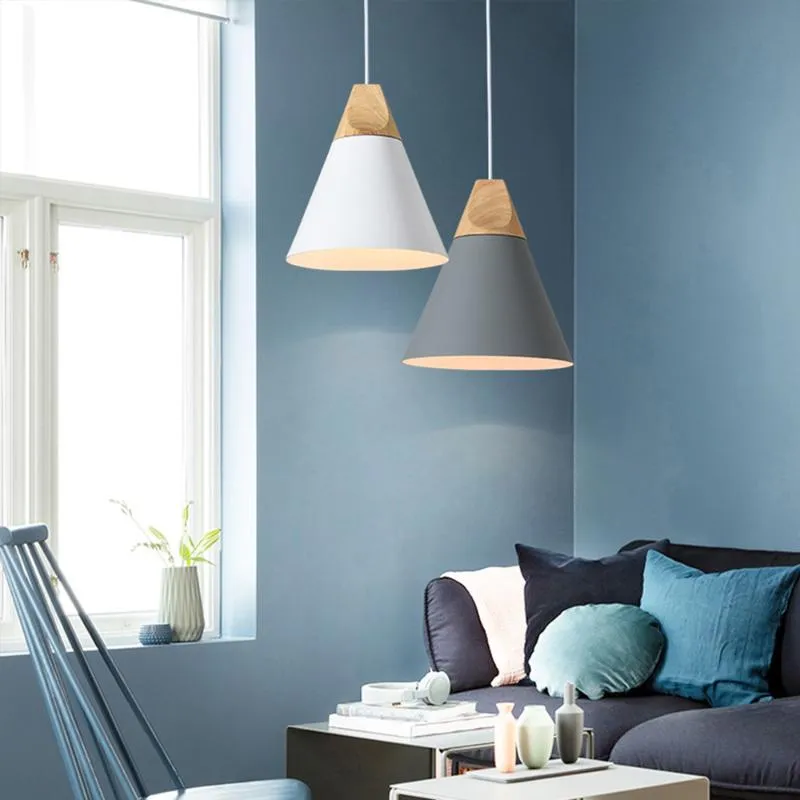 Lampes suspendues LED en bois nordique lampe colorée décor lampe à main en aluminium solide salle à manger chambre Cocina AccesorioPendentif