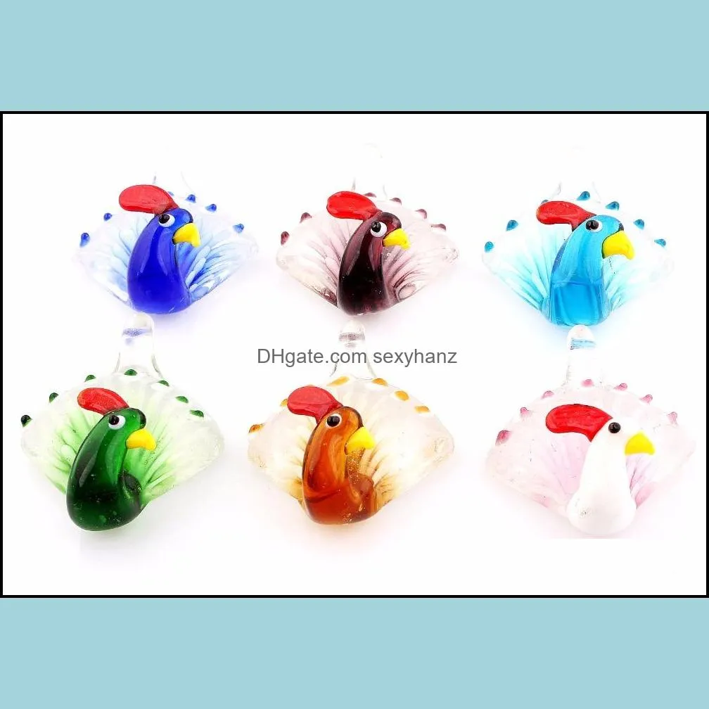 wholesale 6pcs handmade murano lampwork glass mix color peacock pendant fit necklace jewelry gifts