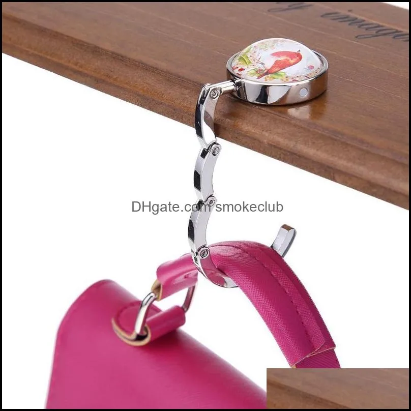 4styles Available 1pcs Portable Folding Handbag Hook Table Desk Foldable Purse Bag Hanger Holder Flower Lovely Bird Accessories