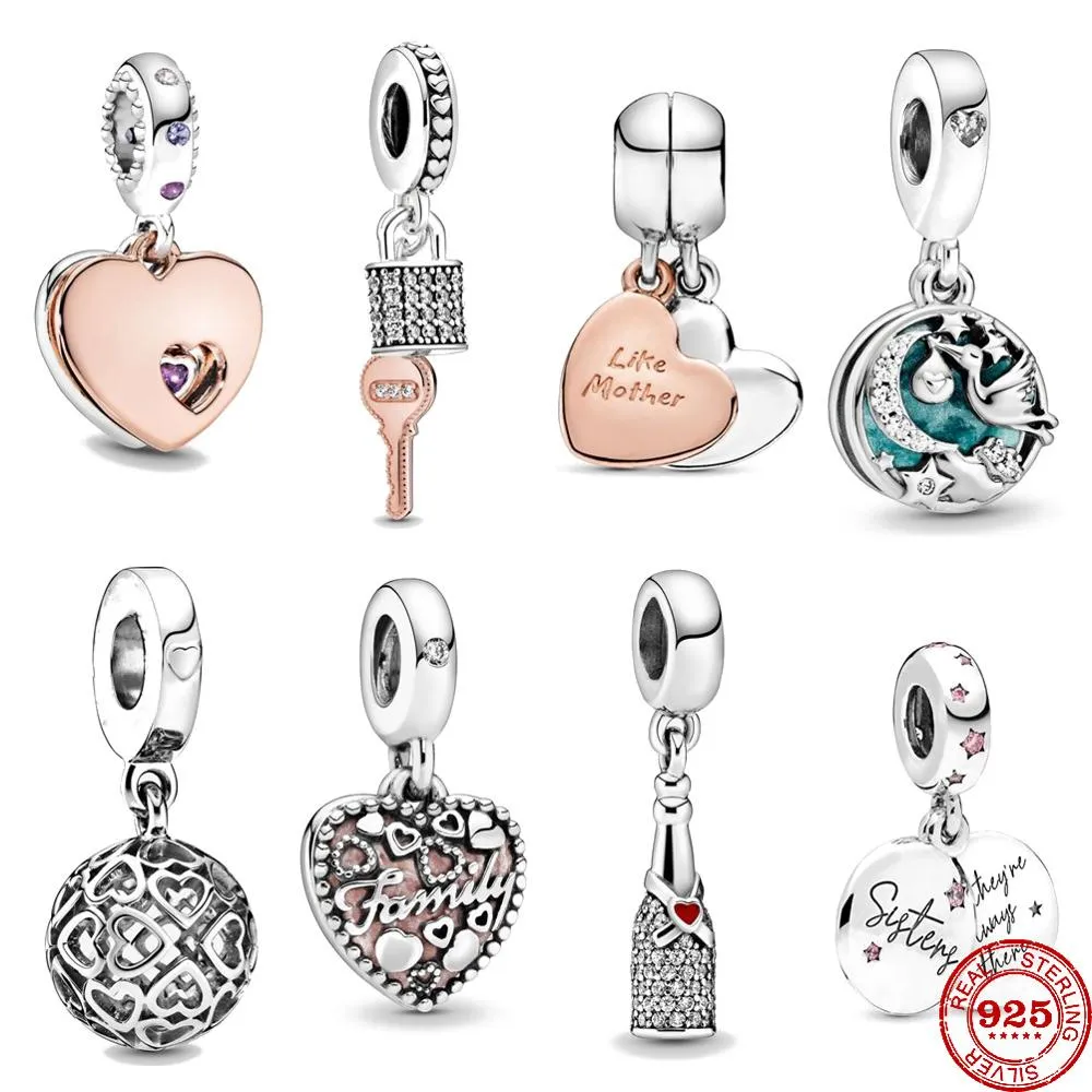 925 Ayar Gümüş Dangle Charm Pırıltı Yıldız anne kardeş Boncuk Boncuk Fit Pandora Charms Bilezik DIY Takı Aksesuarları