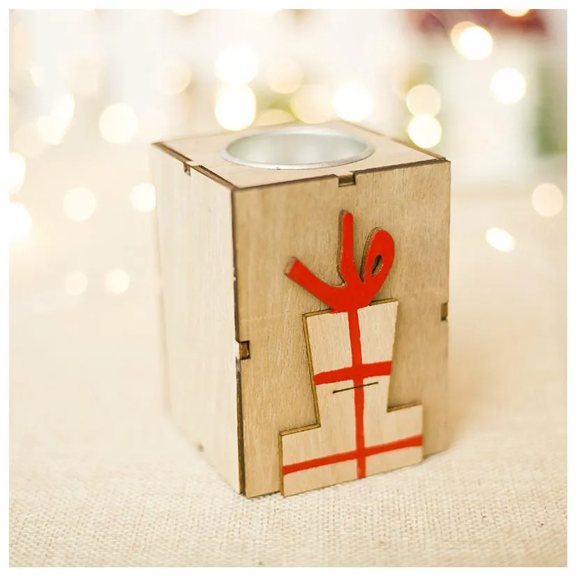 Creative Christmas Wood Christmas tree Gift box Letter Elk Candle Holder Candlestick Table Lamp For Tea Light Decoration 7X9cm C0819