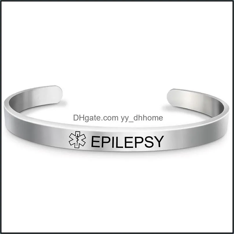 Medical Alert ID Bracelets Bangles Engravable DIABETES Stainless Steel Open Cuff Bracelet Friendship Jewelry