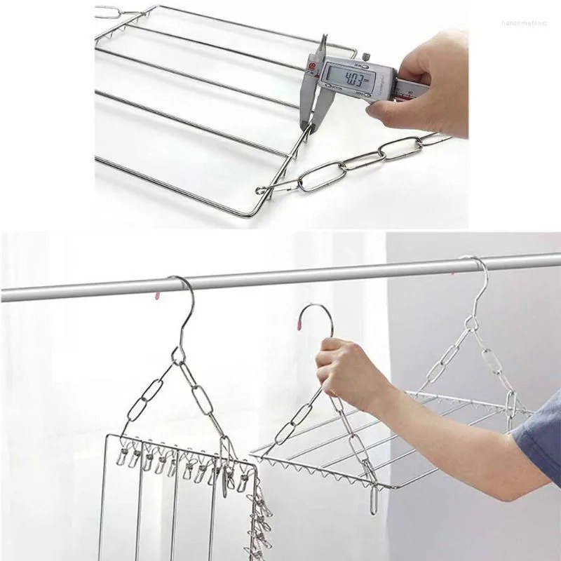 Balcony Folding Shoe Drying Rack Clothes Airer Stainless Steel Laundry Hook Clip D0AD Hangers & Racks