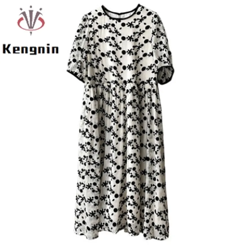 Plant Print Floral Women's Dresses Summer Oversize Ladies Vestidos Dress French Style Chiffon Puff Sleeve Robe KE1599 220518