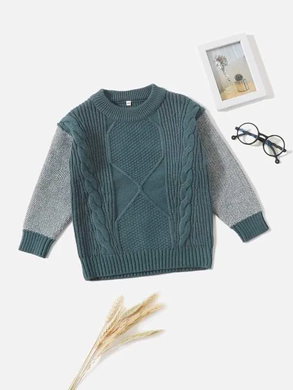 Малыши для мальчиков кабель и ребристый вязаный свитер SHE01