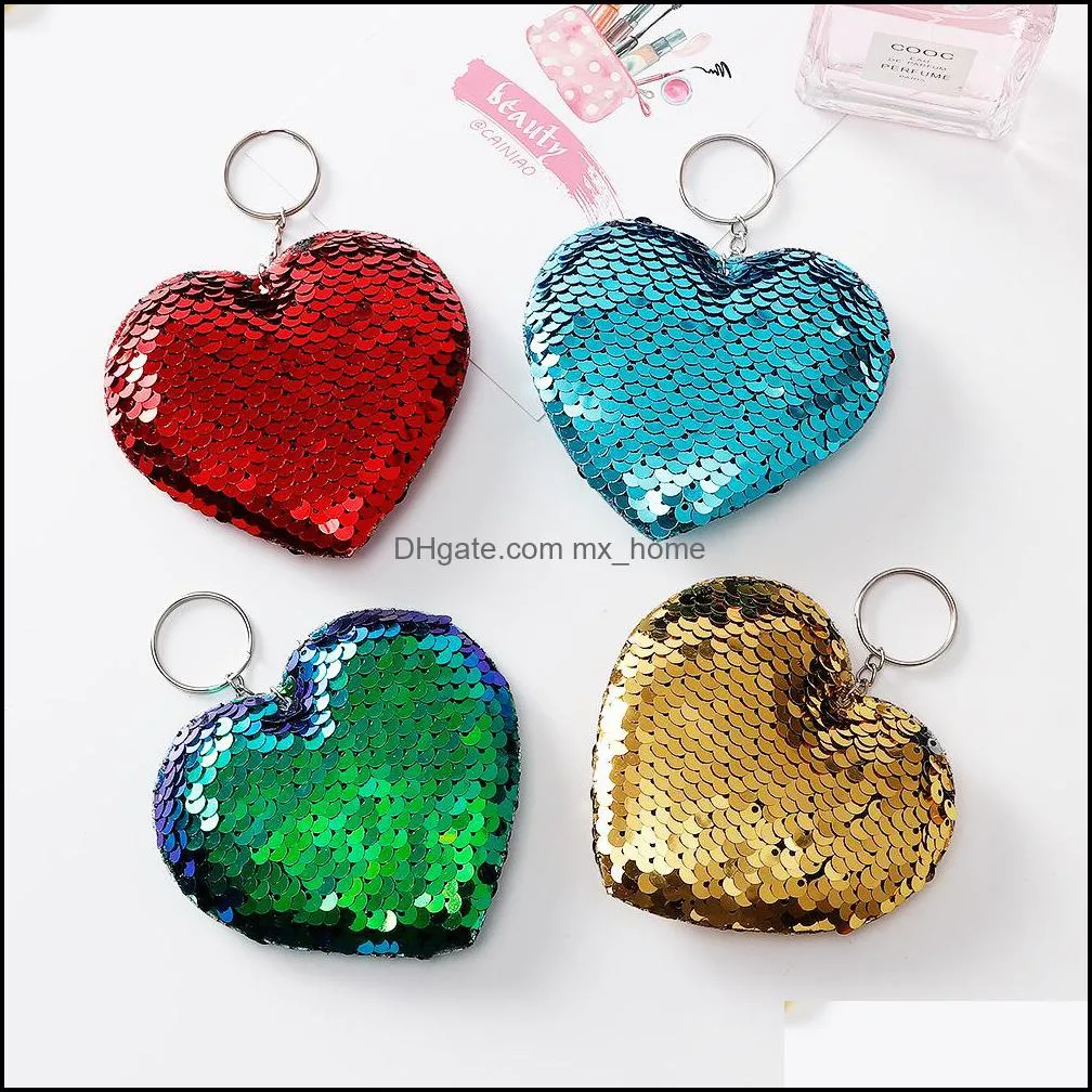 jewelry girls love heart sequin keychain glitter keyring ladies bag pendant keychains cartoon accessories z5572