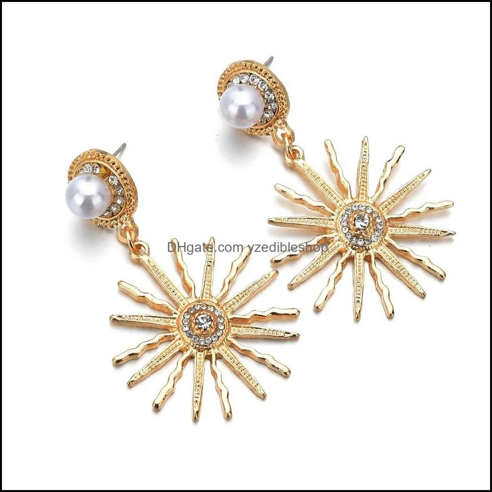 Hot Selling Womens 18K Gold Star Coral Charms Stud Earring High Quality Pearl Rhinestone Luxury Jewelry Gifts