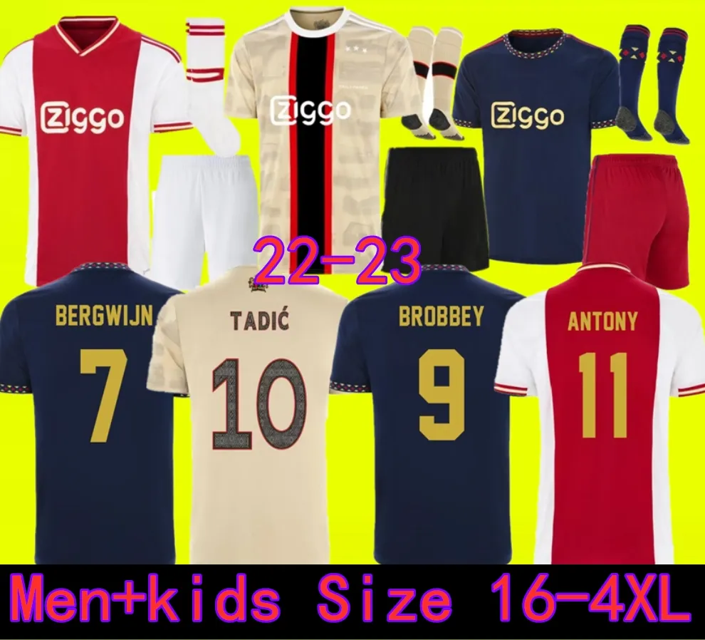 Hommes Kids 21 22 23 Ajaxs Soccer Jerseys Tadic Haller Home Away Third Bergwijn Antony Bassey Brobbey 2022 2023 Football Shirt Men Kids Uniforms