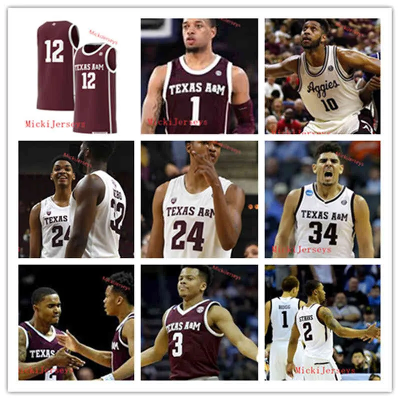 Xflsp College Custom Texas AM Aggies Maillot de basket-ball universitaire cousu Robert Williams III Danuel House DeAndre Jordon Khris Middleton Alex Caruso