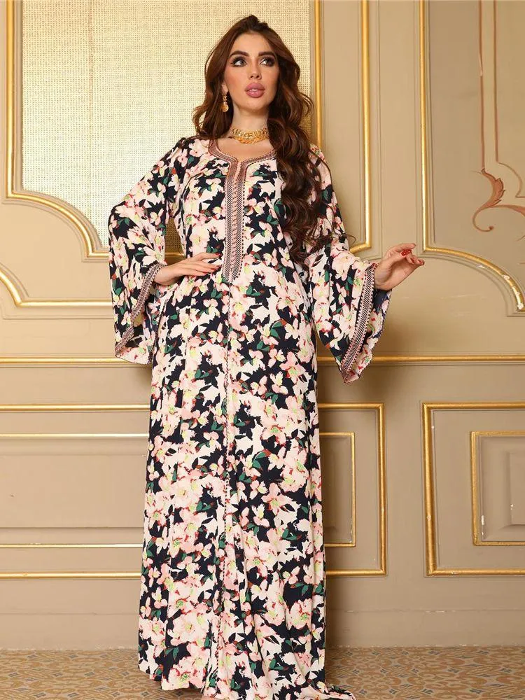 Etnische kleding Ramadan Eid Kaftan Abaya Dubai Arabische Turkije Islam Pakistan Moslim bescheiden jurk Abaya's voor vrouwen gewaad Musulmane Caftan Vesti