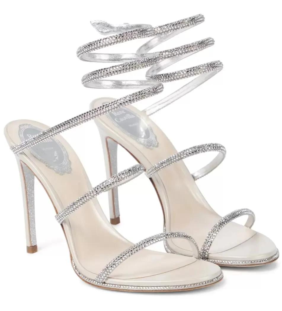 Sexy Renes Cleo Crystal-verrukt lederen sandalen schoenen strappy dames mooie pompen luxe merken zomer caovillas dame high hakken feest bruids