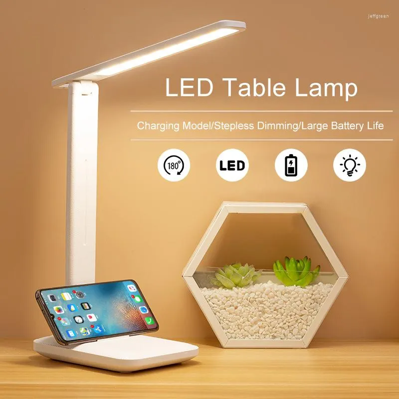 Tischlampen LED-Schreibtischlampe 3-farbig stufenlos dimmbar Touch faltbare Nachttisch-Lese-Augenschutz-Nachtlicht eingebauter USB-PortTable