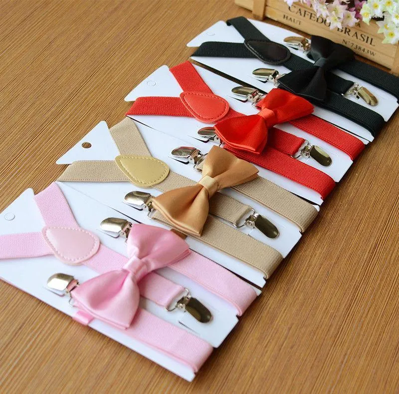 Fliegen Mode verstellbare und elastische Kinder Hosenträger mit Fliege Krawatte Set passende Outfits für Mädchen Jungen Kleidung Fred22