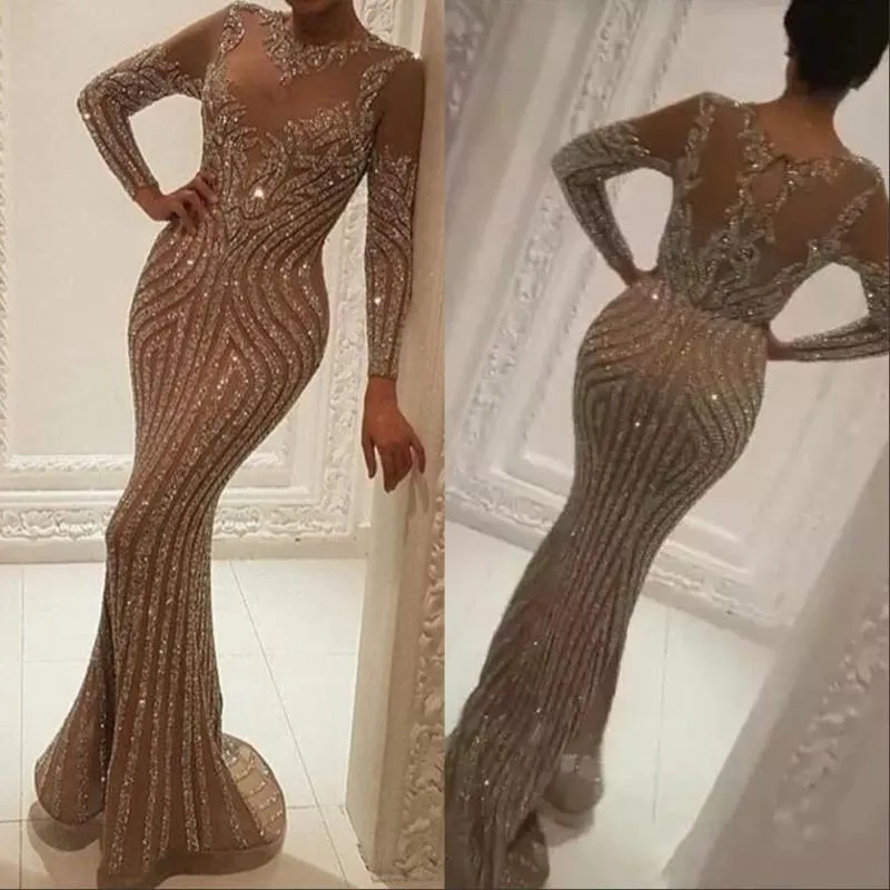 Casual Dresses Solid Party Dress O Neck Long Sleeve Romantic Elegant With Sequins Bodycon Maxi Evening Womens Clothing