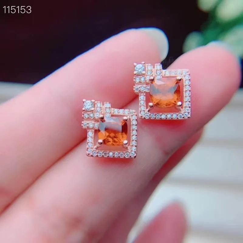 Dangle & Chandelier MeiBaPJ Natural Fanta Garnet Gemstone Square Stud Earrings Real 925 Silver Orange Stone Fine Charm Jewelry For WomenDang