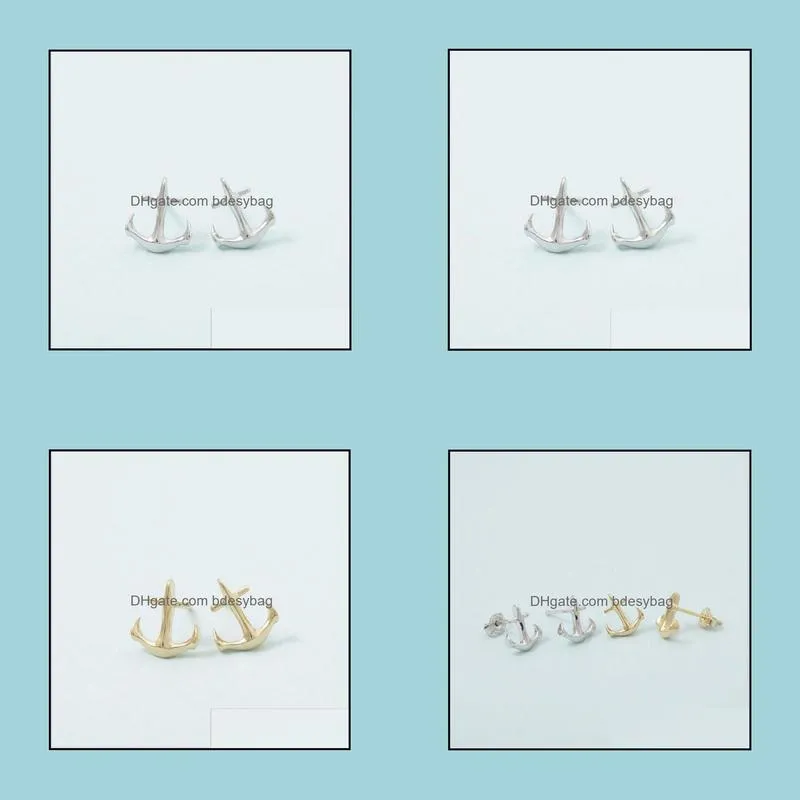 Wholesale 10pair/lot Fashion Jewelry Minimalist Wedding Accessories Tiny Anchor Stud Earrings For Women In Gold/Silver/Rose Gold