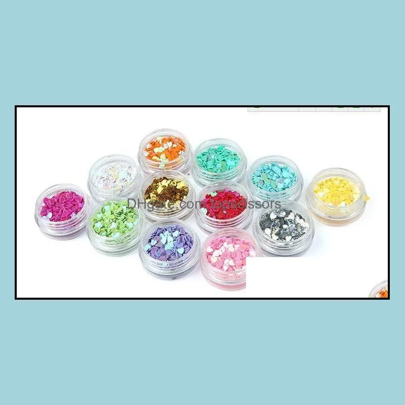 12 Pots Heart Nail Art Glitter Heart Shapes Confetti Sequins Acrylic Tips UV Gel Decoration fee shipping DHL #6811