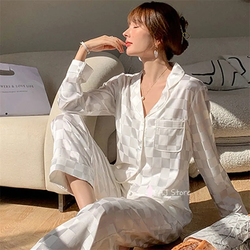 Plus Busto Mulheres Luxo 4xl Silk Cetim Pijama Sleepwear Roupa Casa Top Camisetas PJS PJS Pijamas Pijamas Mujer 220329