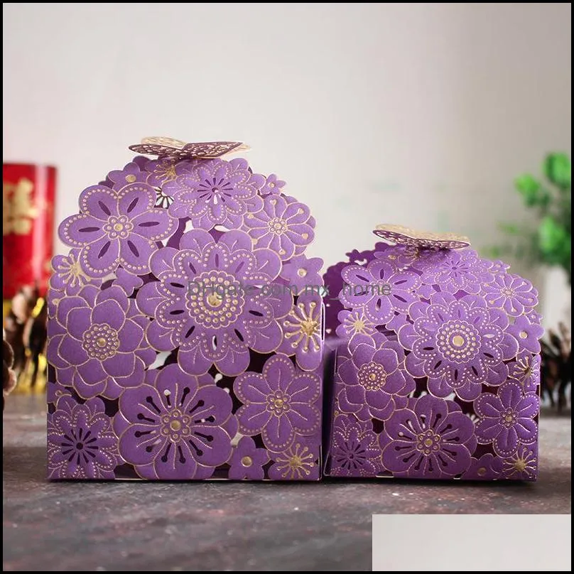 Gift Wrap 10pcs/lot Golden Hollow Butterfly Candy Bag Box Package Wedding Favor Boxes Thank You Birthday Party Bags