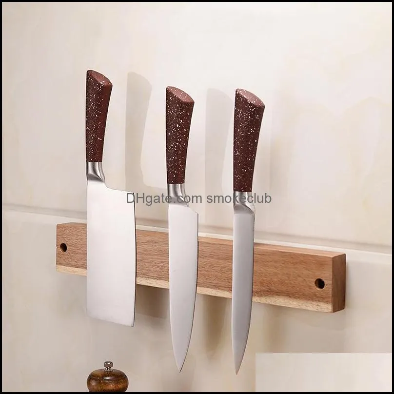 Powerful Magnetic Knifes Rack Wall Mounted Acacia Wooden Knife Strip Kitchen Knifes Holder Magnetic Storage Tool for Home