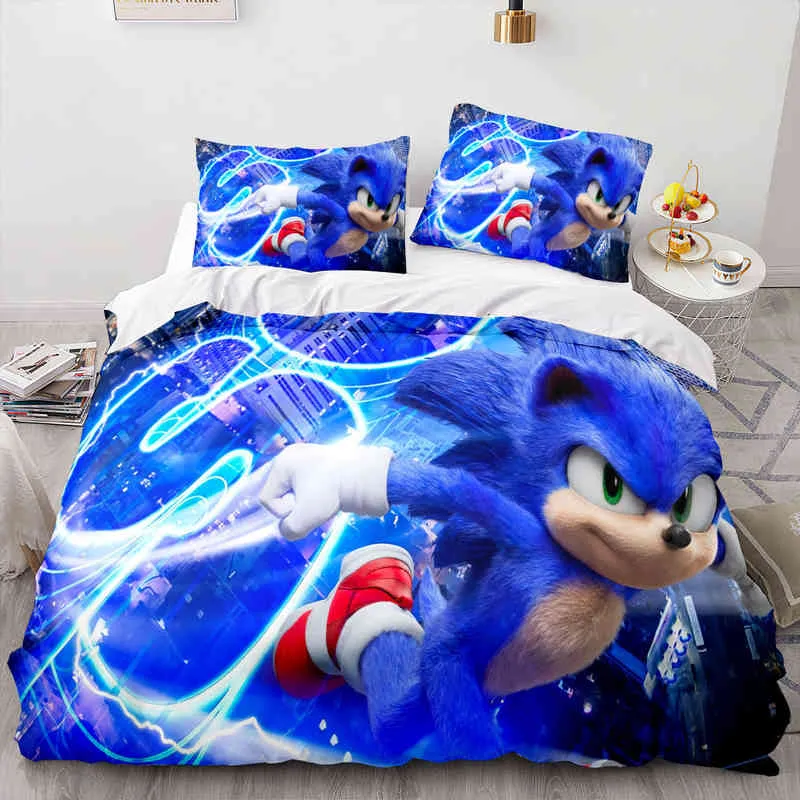 2-3 stycken mjuk mikrofiber sängkläder sätter oss/Europa/Storbritanniens storlek Sonic Quilt Cartoon Bed Cover Däcke kuddefodral barn