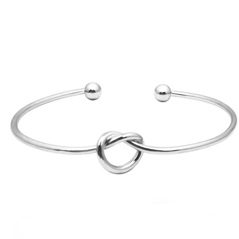 Gold Silver Black Color Tie Knot Bangle Simple Twist Open Charm Bracelets For Women Girl Jewelry