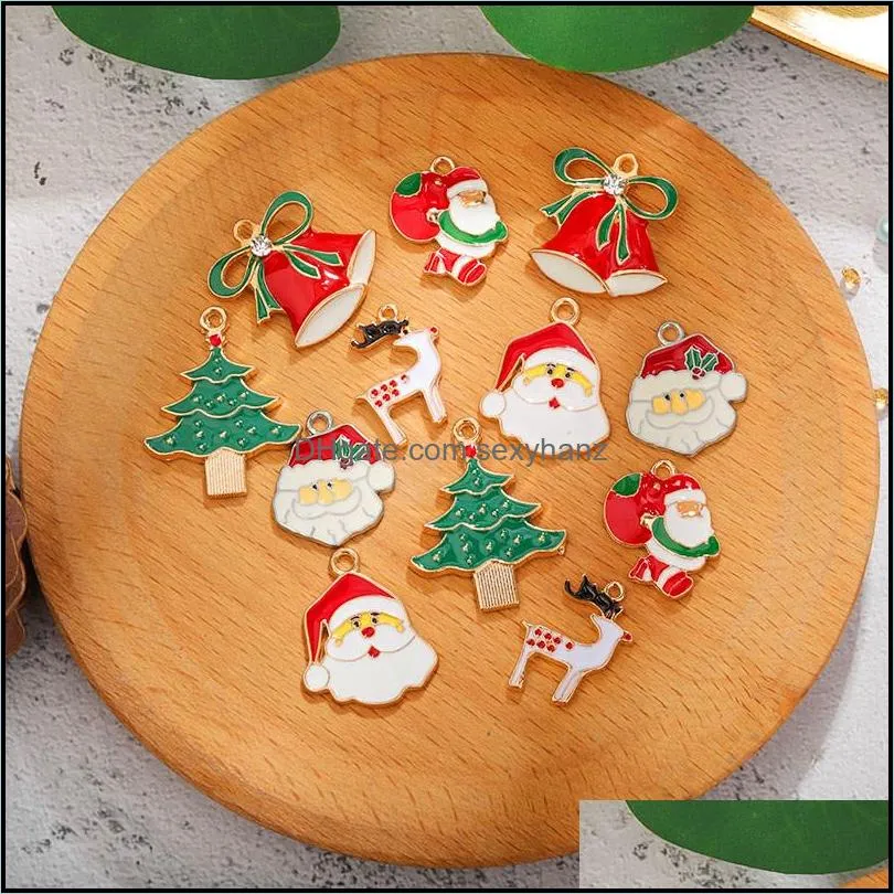 Charms Risultati dei gioielli Componenti Smalto Albero di Natale Babbo Natale Per fai da te Pendenti Collane Orecchini Brace Dh9I7