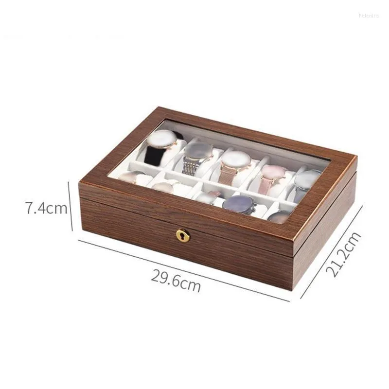 Uhrenboxen Hüllen Retro Holz 10 Slot Box Handgelenk Aufbewahrungskoffer Samtfutter Exquisites Geschenk Staubdichter Schmuck Männer Frauen OrganizerWatch Hele22