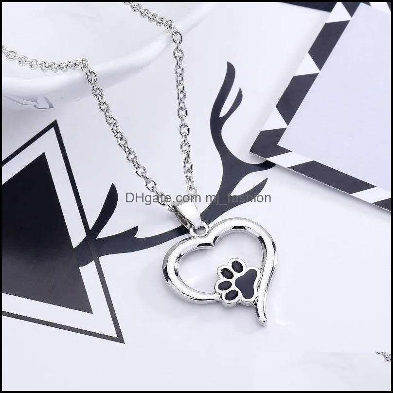 heart necklace cute animal jewelry cheap dog love heart hollow pet paw footprint necklaces dog claw pendant necklace
