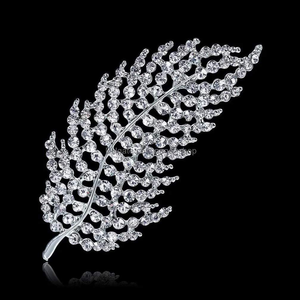 Fashion Jewelry Feather Brooches Hollow Out Crystal Leaf Brooch Bride Wedding Pins