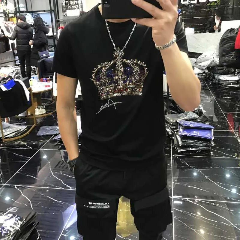 T-shirty męskie Crown Diamond Fashion T-shirt z ciężkim nadrukiem dla mężczyzn 2022 koszulki Hombre Social Tshirt wysokiej jakości T Shirt dżetów męskie
