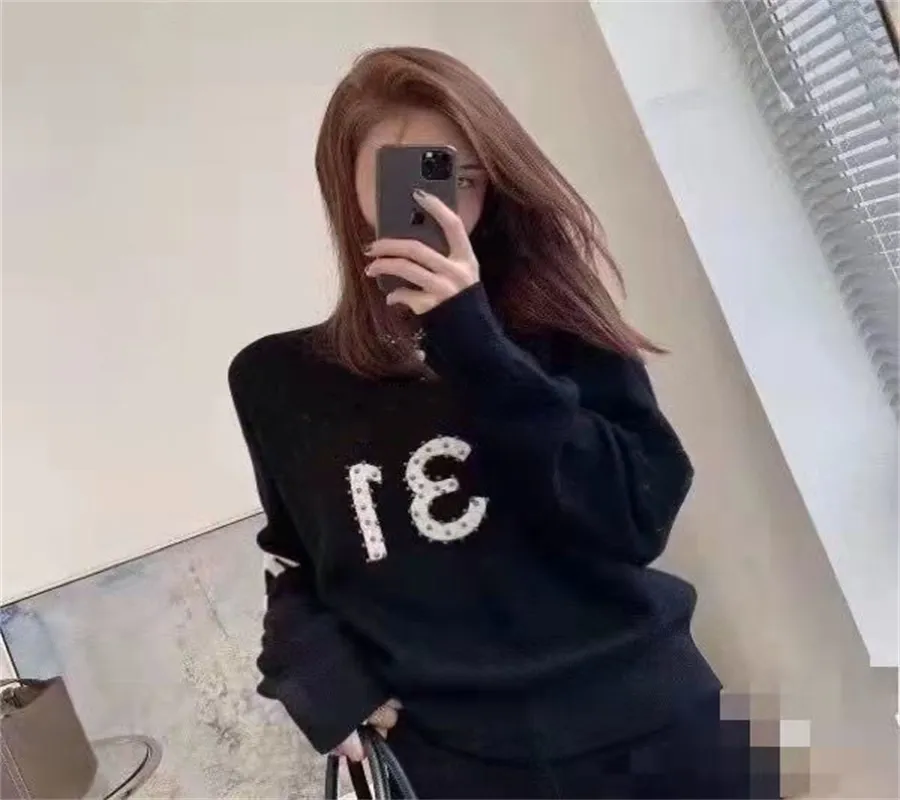 Women039s Pullover Heavy Letter Nail Bead Embroidery Knit Jumper Sweater Fall Winter 22ss New Women Loose White Black5718746