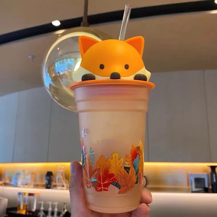 Star Cup Fox Glass Straw Water Bottles Winter Explosion-Proof Insulation Glass Kettle Christmas Gift