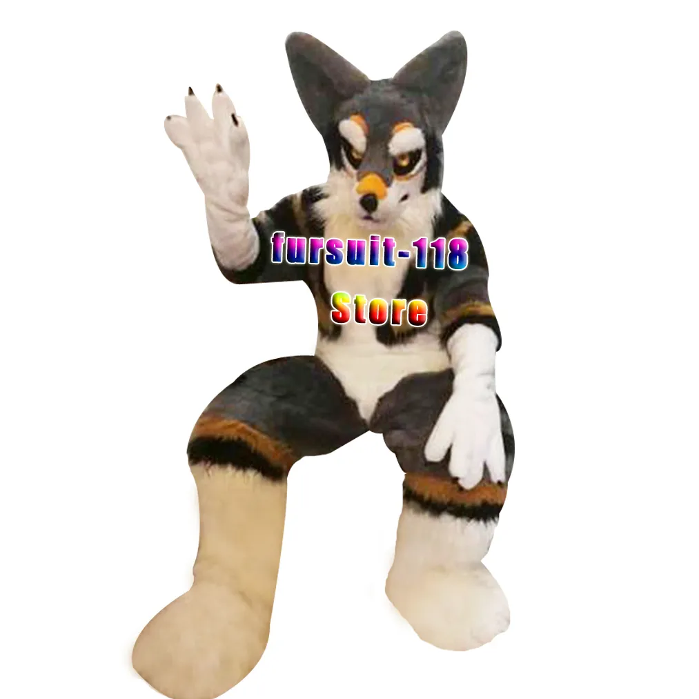 Fursuit-Disfraz de Mascota de perro Husky de pelo largo, zorro, lobo, personaje de dibujos animados para adultos, muñeca, fiesta de Halloween, conjunto de dibujos animados #199