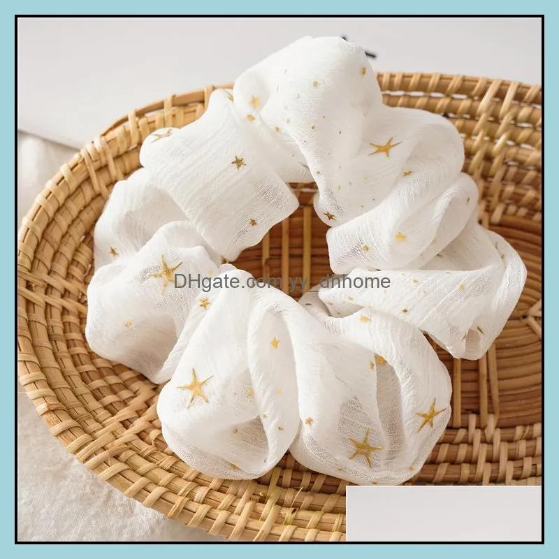 Star Chiffon Silk Scrunchies Women Elastic Rubber Hair bands Girl Ponytail Holder Ties Ropes