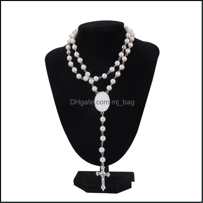 party favor sublimation rosary beaded necklace cross metal pendant wholesale