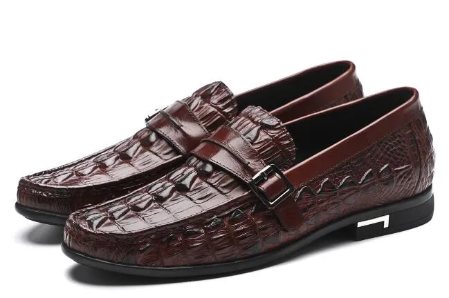 Alligatorpatroon Winter Casual Hot Shoes Echte Leather Men S Schoenen Hoogwaardige adembare slip op Loafers Hoe Loafer