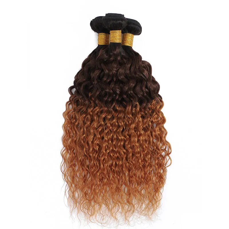 Vattenvågbuntar 1b/4/30 brasilianska ombrebrunt mänskliga hårförlängningar remy honung blond hår väver 3/4 st