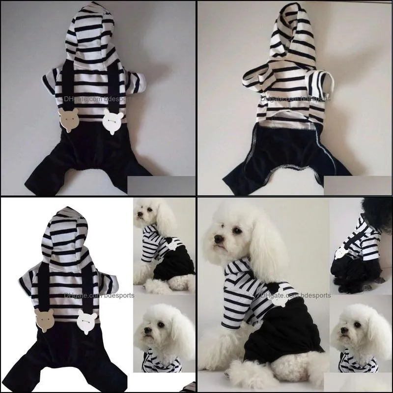 Clothes for Pet Dog Cats Hoodie Striped Black Pant Jumpsuit Clothes for dogs S-XXL