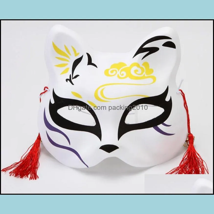 japanese fox masks hand-painted style pvc fox cat mask cosplay masquerade festival ball kabuki kitsune cosplay costume sn3495