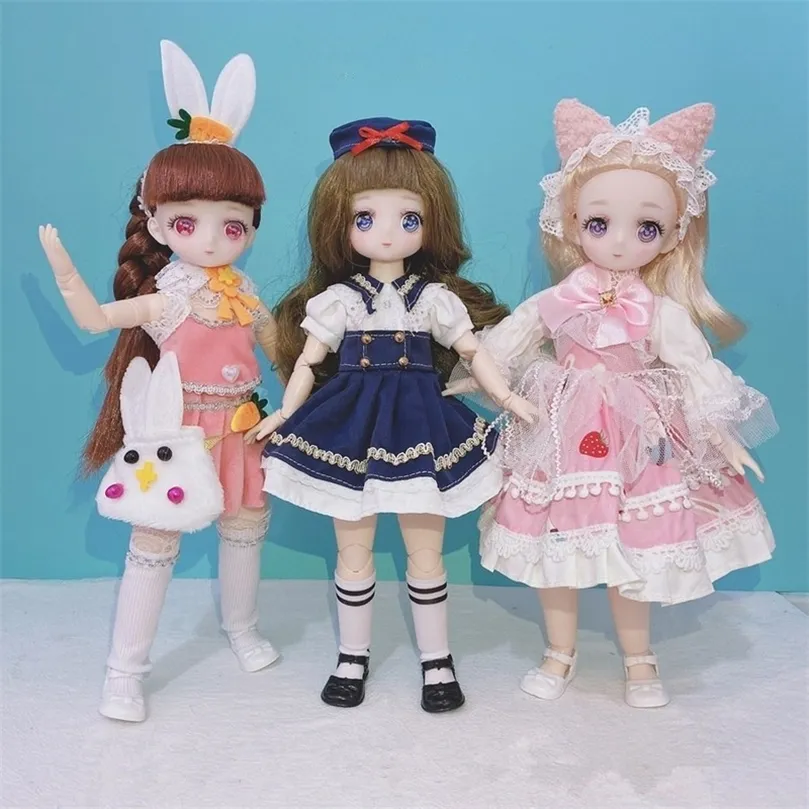 30 cm docka 21 rörliga leder bjd 12 tum makeup klä upp söta färg anime ögon dockor med modekläder för flickor leksak 220505