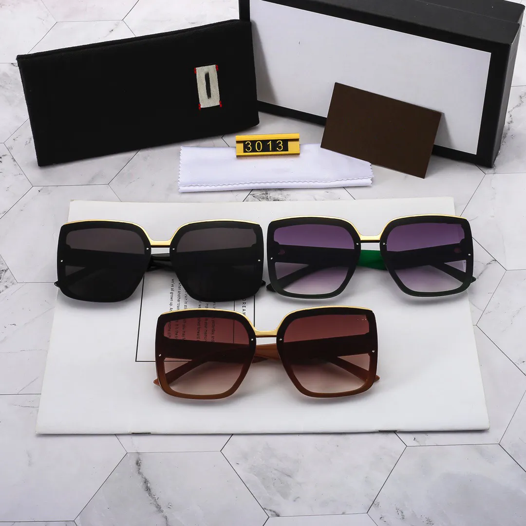 Summer Men`s and Women`s Sunglasses with Metal Logo Fashion Women`s Brand Full Frame UV400 Lenses Large Square Luxury Top Quality Packaging 3013