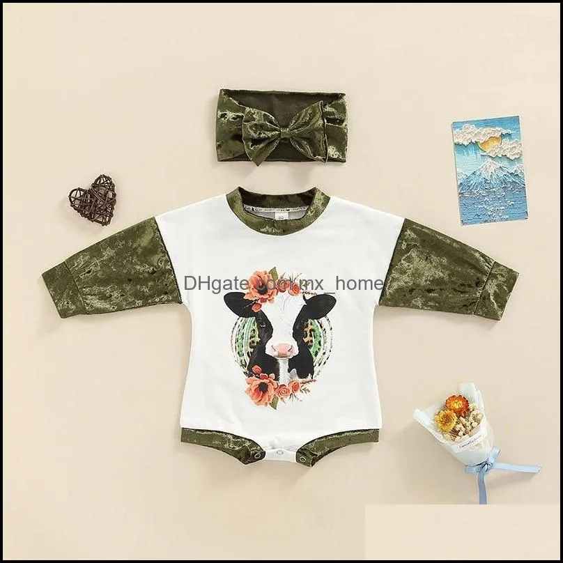 kids rompers girls boys cartoon cow print romper infant toddler jumpsuits summer spring autumn fashion boutique baby climbing clothes