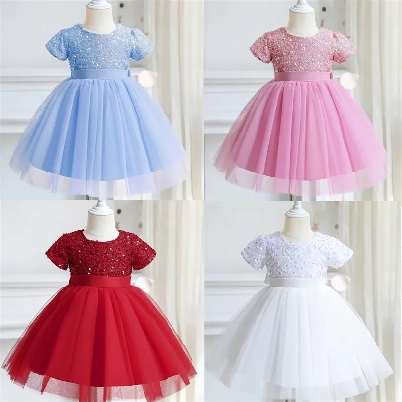 3-8 Years Princess Dress Sequin Party Chidlren Clothes Flower Girls Wedding Evening Lace Ball Gown Elegant Kids Dresses for Girl 220426