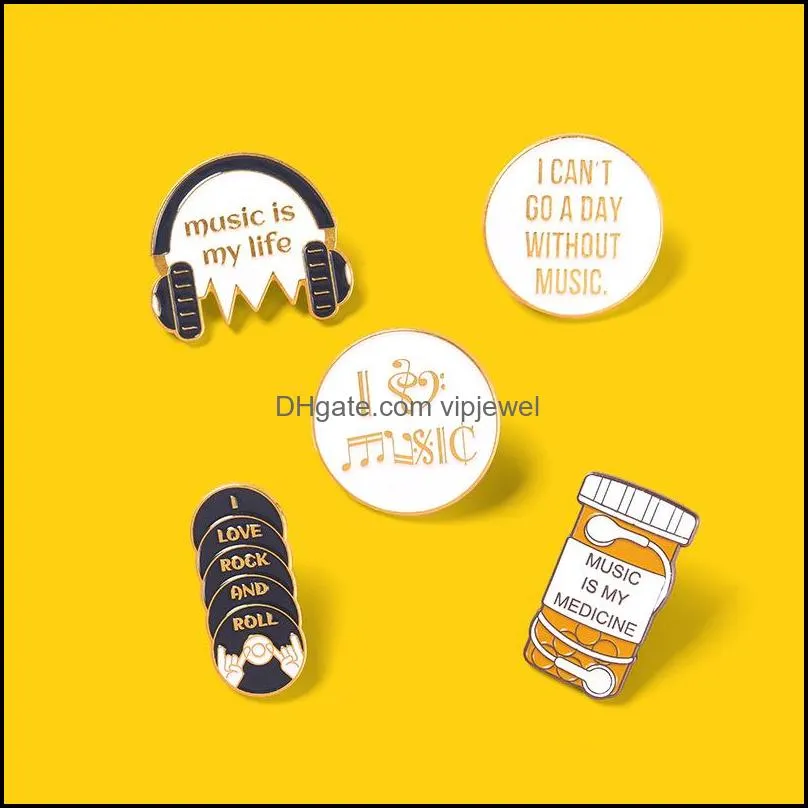 european headphones tape shape brooches love music circle letter alloy lapel pins unisex philharmonic knapsack clothes badge jewelry accessories 5